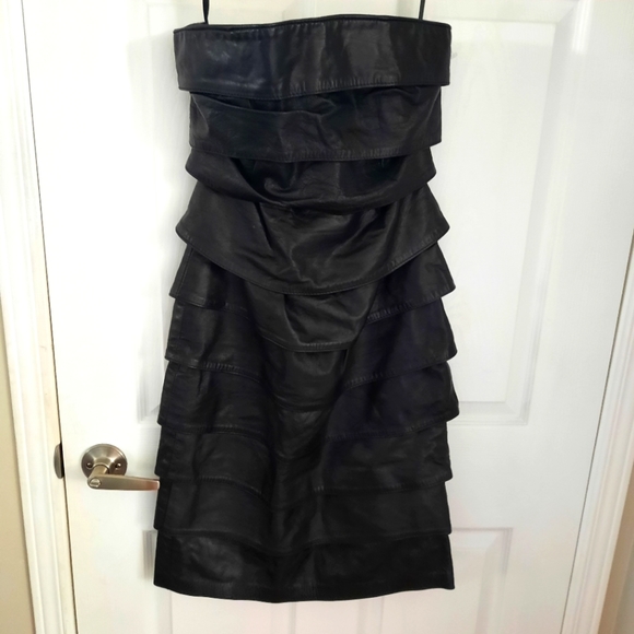 💣 90s VINTAGE Danier Leather Strapless dress - Picture 1 of 7